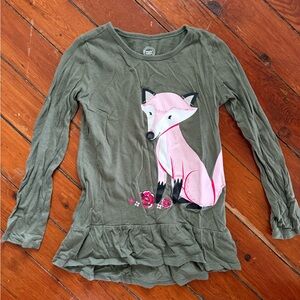 wonder nation Olive Green Long Sleeve Top with Pink Fox Applique